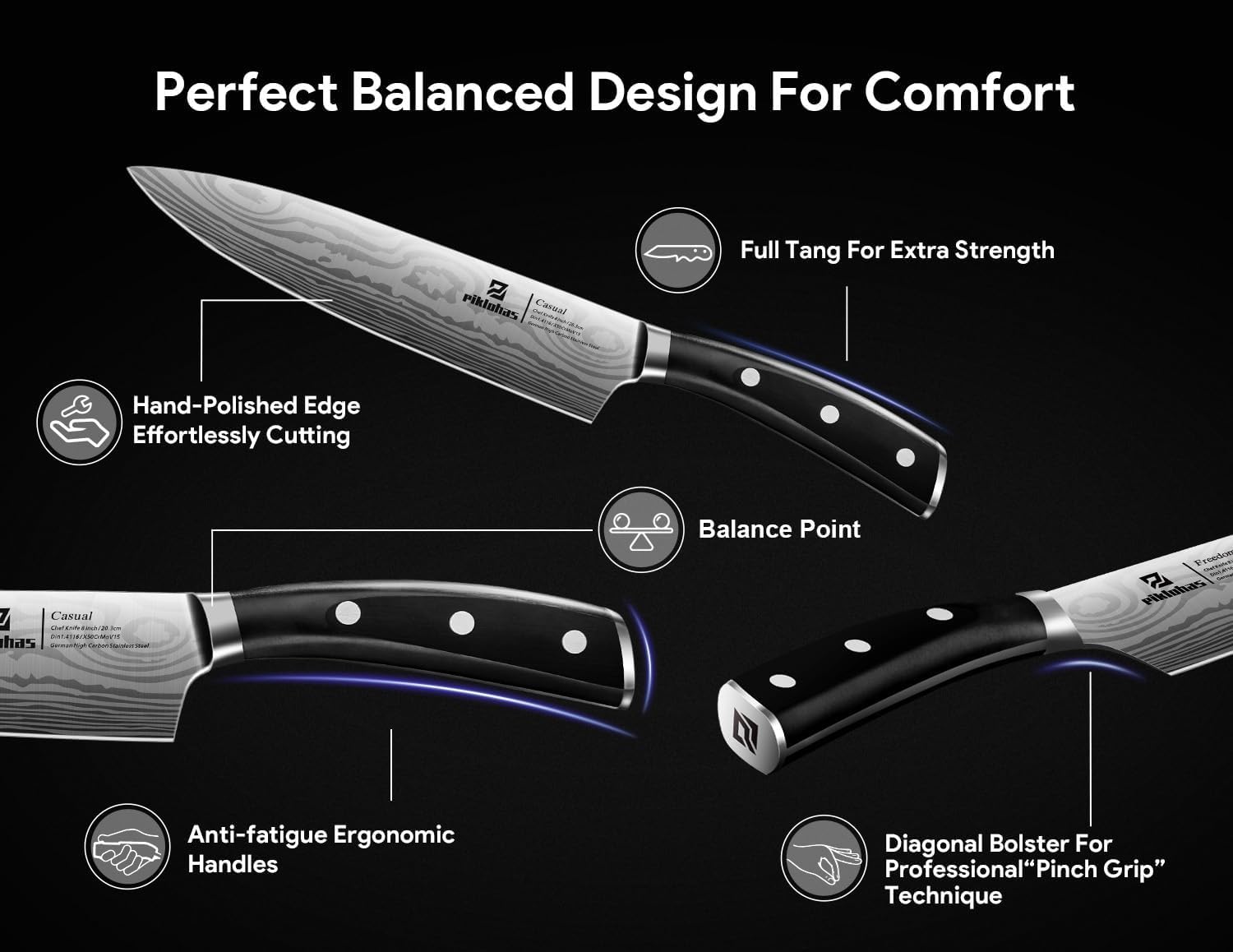Knife Sets for Kitchen with Block, 17 Pieces with Magnetic Knife Holder, German High Carbon Stainless Steel Damascus Pattern Chef Knife Set