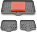 3-Pack Silicone Soap Dish, Sponge Holder for Sink, Kitchen Soap Tray, Bathroom Soap Holder, Sponge Tray with Drain (Grey)