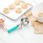 Restaurantware Met Lux 6 Ounce Portion Scoop 1 Durable Disher Scoop - Thumb Trigger Teal Stainless Steel Ice Cream Disher For Portion Control For Ice Cream Mashed Potato And Cookie Dough