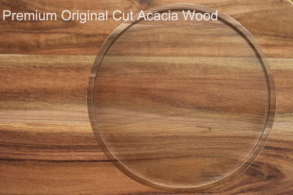 14" Two-Tier Acacia Wood Lazy Susan Organizer Kitchen Turntable for Cabinet Pantry Table Organization