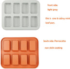 Mini Loaf Baking Pan 8 Cavity- Small Rectangle cake Pan -Financier Cake Mold Carbon Steel light gray non-stick coating bakeware w Perracotta base