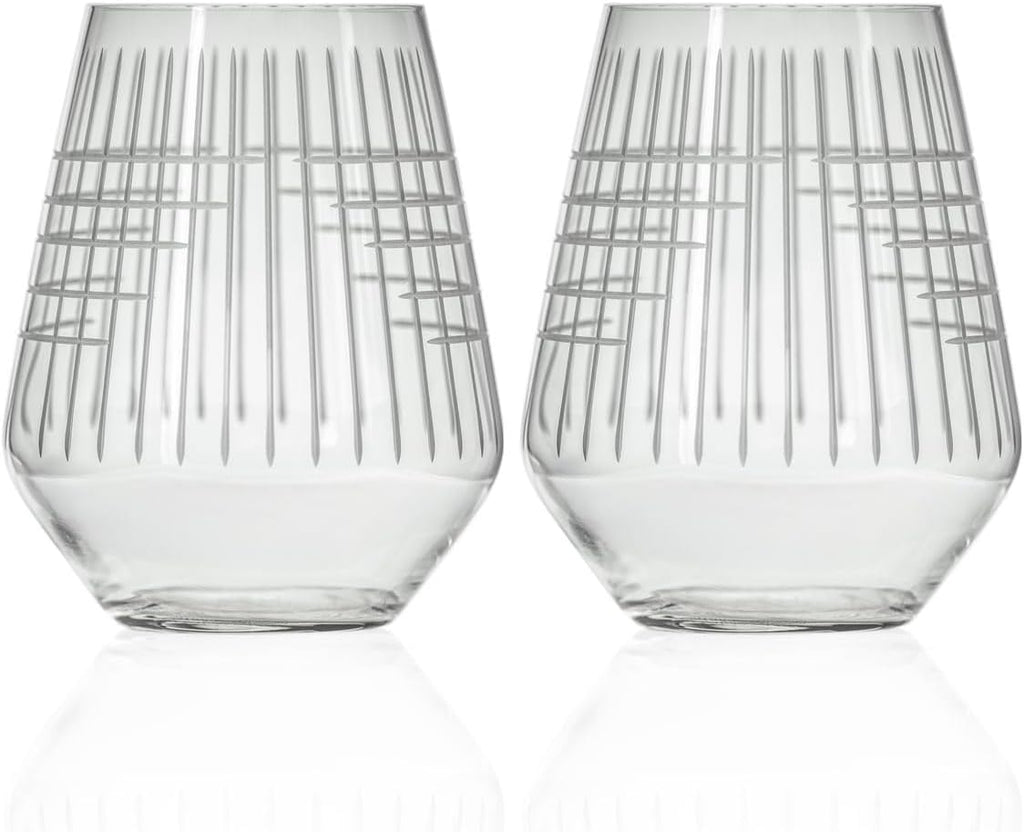 Rolf Glass Matchstick Stemless Wine Tumbler 18 ounce - Stemless Wine Glasses Set of 2 – Lead-Free Crystal Glass - Etched Tumbler Glasses - Made in the USA