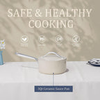 3.5qt Nonstick Ceramic Sauce Pan with Lid (8.19") Even Heat Distribution, Non Toxic & PFAS Free Healthy Cooking Pot for All Stovetops (Induction/Gas/Electric), Oven Safe 500°F, Cream