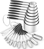 Measuring Cups and Spoons - Wildone Stainless Steel 20 Piece Stackable Set, Includes 8 Black Measuring Cups, 10 Measuring Spoons, 1 Leveler & 1 Whisk, for Dry and Liquid Ingredient