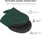 1 Pair Short Oven Mitts - Silicone Kitchen Oven Gloves High Heat Resistant 500℉, Mini Oven Mits with Non-Slip Grip Surfaces and Hanging Loop for BBQ, Baking, Cooking and Grilling (ArmyGreen)