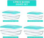 KOMUEE 8 Pieces Glass Baking Dish with Lids Rectangular Glass Baking Pan Bakeware Set with BPA Free Lids, Baking Pans for Lasagna, Leftovers, Cooking, Kitchen, Fridge-to-Oven, Green