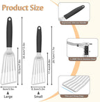 Fish Spatula Stainless Steel, Metal Spatula for Cast Iron Skillet, Slotted Turner with Silicone Handle for Cooking, Grilling, Flipping, Egg, Cookie, Pancake and Burger (Small and Large)