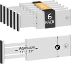 6 Pack Drawer Dividers 6 Inch High, 11”-17" Adjustable Bamboo Organizers Large Expandable Drawer Separators for Cloths, Dresser, Bedroom, Bathroom, Baby Drawer, Office & Kitchen Utensils (White)