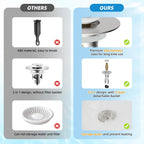 Universal Bathroom Sink Stopper Hair Catcher Upgraded with 2-Layer Detachable Filter Basket, 4 in 1 Pop Up Drain Strainer, Anti-Clog, Odor-Block, Fit for 1.1''~2.36'' Sinks, Brushed Nickel