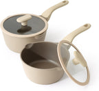 Nonstick Saucepan Set with Lids, 2QT and 2.7QT Sauce Pan Set, Non Toxic Sauce Pots with Pour Spouts for Multipurpose Use, PFOA Free, Induction Compatible Apricot