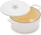 GreenPan x Bobby Flay 5.5QT Enameled Cast Iron Round Dutch Oven with Lid, Dual Handles, Oven Safe to 500F & Induction Suitable, Self Basting Lid, Ultra-Durable, Sear, Braising, Bread, Stews, Ivory