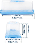 2-Pack Plastic Rectangular Bread Box with Clear Lid, Loaf Cake Keeper, Portable Bread Keeper Storage Container with Handle (Blue)