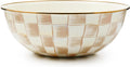 MACKENZIE-CHILDS Enamel Everyday Bowl, Serving Bowl for Entertaining, Extra Large, Brown-and-White Mocha Check
