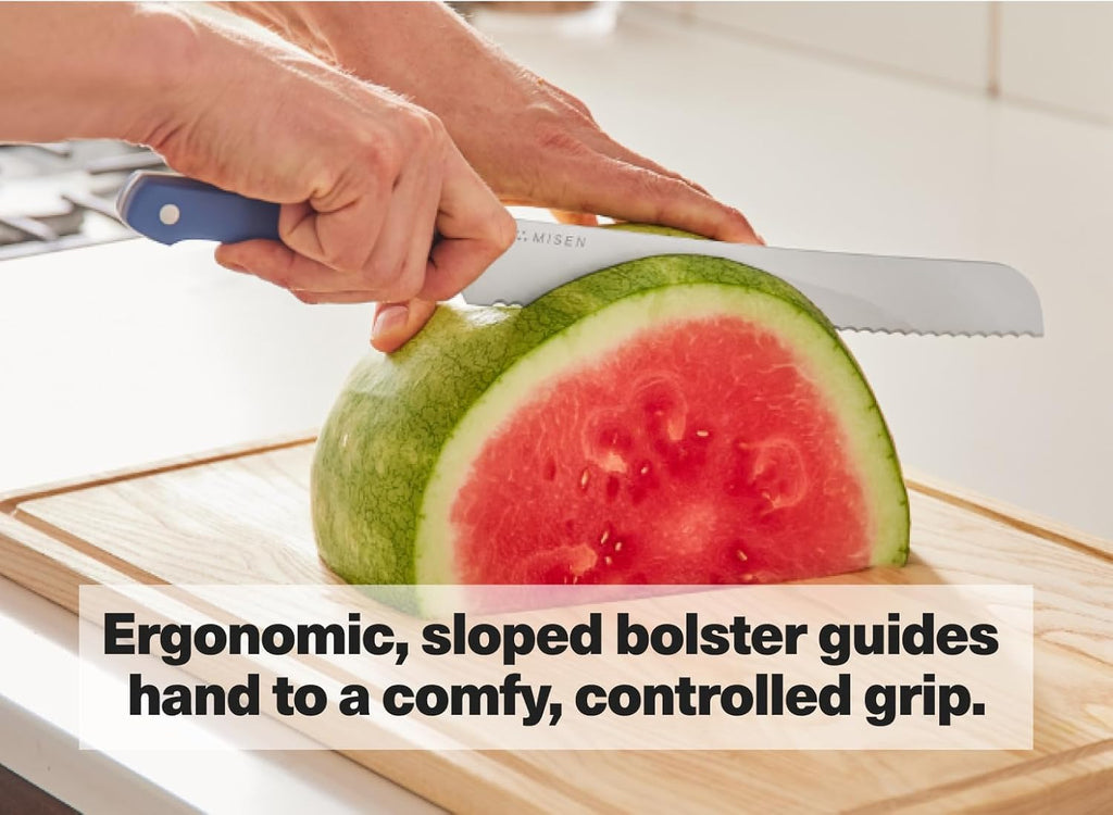 Misen Serrated Bread Knife - High-Carbon Japanese AUS8 Steel - Perfect for Soft Foods, Bread, Pastries, and Fruits - Verstatile Slicer, Razor-Sharp Edge, Durable Blade, Ergonomic Handle - 10", White