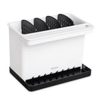 YOHOM Kitchen Sponge Brush Holder for Sink Black Dish Sponge Caddy Countertop Organizer Plastic Scrub Brush Holder with Dividers