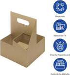 Karat Paperboard Drink Carrier with Handle - Sturdy Kraft Coffee Cup Carrier for Hot/Cold Beverages, Fits 10-32 oz Cups - Eco-Friendly, Disposable to-Go Drink Holder (4-Cup)