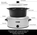 HOMECOOKIN 7 Quart Slow Cooker Oval Manual Pot Food Warmer with 3 Cooking Settings, White Stainless Steel