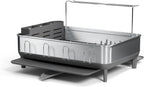 simplehuman Large Capacity Dish Drying Rack with Stainless Steel Frame, 360º Easy Drain Swivel Spout, Utensil & Wine Glass Holder, Anti-Residue Coating, Moisture Control Surface, Grey