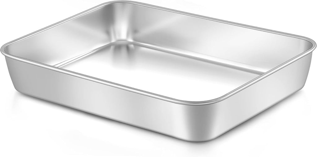 LIANYU 12⅓ x 9¾ x 2 Inch Baking Cake Pan, Rectangle Bakeware for Lasagna Brownies Casseroles, Stainless Steel Toaster Oven Pan, Dishwasher & Oven Safe