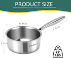 DELARLO Tri-Ply Stainless Steel Induction Saucepan, 1.5 QT with Lid, All Stove Compatible 600, Small Pots for Cooking, Heavy Duty Saucier, Dishwasher Safe