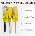 Silicone Spoon Rest for Stove Top with Drip Pad (Two Pack) - Heat Resistant BPA Free Utensil Rest & Spoon Holder for Kitchen Counter - Grill Utensil Holder - Spatula Holder, Tongs, Ladle - Yellow
