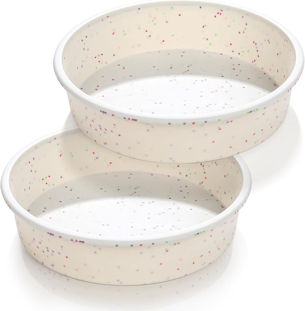 Vinino 8 Inch Silicone Round Cake Pan with Metal Reinforced Frame Set of 2, Nonstick Silicone Springform Pan for Baking Suitable for Making Layers, Cheese & Chocolate Cakes