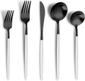 Matte Black White Silverware Set for 4,Modern Stainless Steel Brushed Cutlery Set,20-Pieces Heavy Duty Flatware Set,Knives Spoons and Forks Set Utensils Set, Satin Finish, Dishwasher Safe