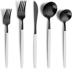 Matte Black White Silverware Set for 4,Modern Stainless Steel Brushed Cutlery Set,20-Pieces Heavy Duty Flatware Set,Knives Spoons and Forks Set Utensils Set, Satin Finish, Dishwasher Safe