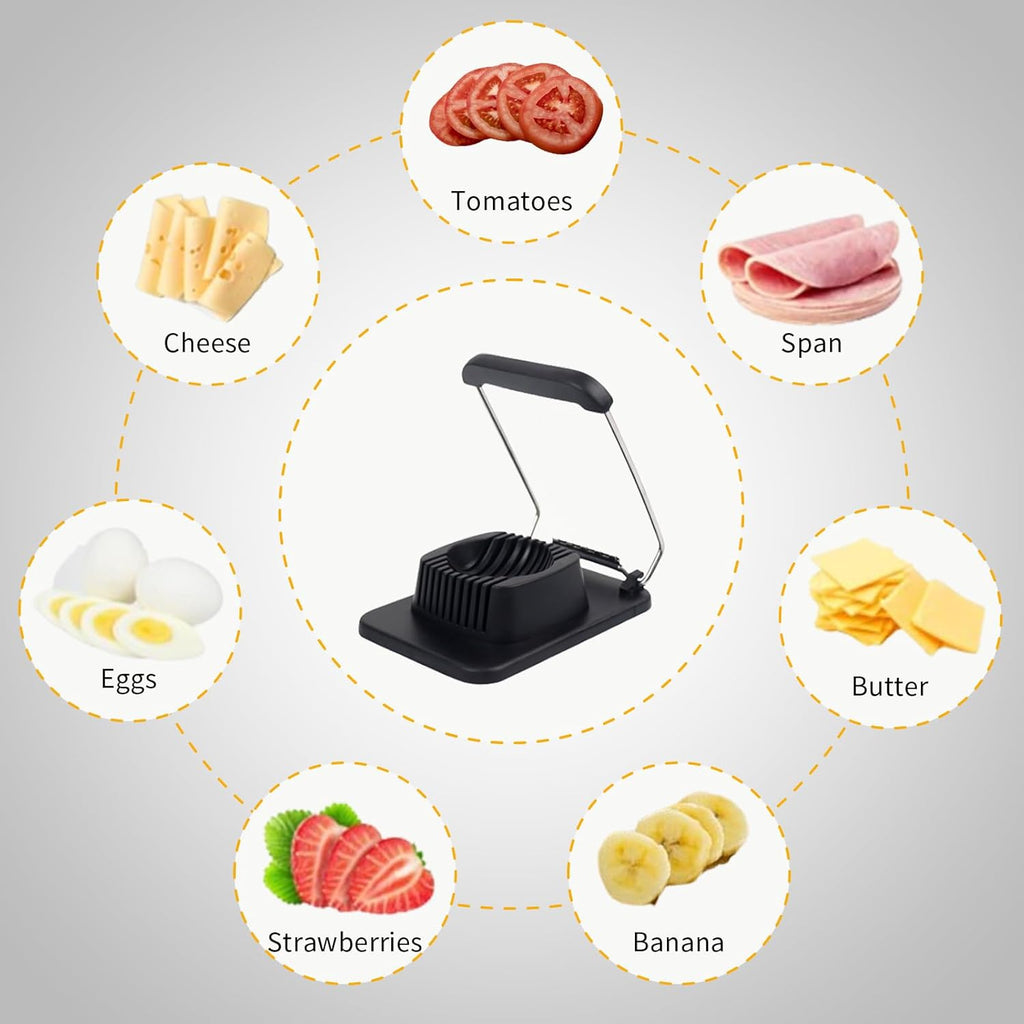 Egg Slicer for Hard Boiled Eggs, Stainless Steel Wire, Heavy Duty Strawberry Egg Cutter for Hard Boiled Eggs, Kitchen Slicer for Eggs Fruit Spam, Black