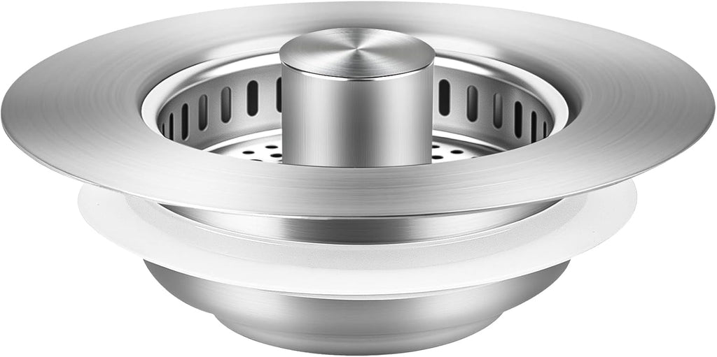 Kitchen Sink Drain Strainer/Strainer Basket, Upgraded 3 in 1 Stainless Steel Pop-up with Anti-Clogging Basket Sink Stopper, Suitable for US Standard 3-1/2" Sink Drain Hole (Brushed Nickel)
