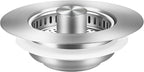 Kitchen Sink Drain Strainer/Strainer Basket, Upgraded 3 in 1 Stainless Steel Pop-up with Anti-Clogging Basket Sink Stopper, Suitable for US Standard 3-1/2" Sink Drain Hole (Brushed Nickel)