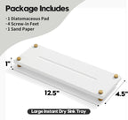Water Absorbing Stone Sink Caddy Kitchen Sink Organizer Tray, Diatomite Bathroom Counter Tray, Gold Faucet Drying Mat Coaster Soap Dish Rack Riser Dispenser Sponge Holder, White 12.5" x 4.5"