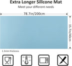 Large Silicone Heat Resistant Mat 78.7” x 15.7”, Nonslip Silicone Mats for Kitchen Counter, Countertop Protector, Nonstick Waterproof Craft Mat Table Placemat, Cyan