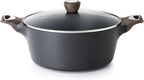 SENSARTE Nonstick Stock Pot with Lid, 2.6/4.5/6.6 QT Soup Pot Casserole Pot, Healthy Pasta Pot, Large Deep Cooking Pot, Big Sauce Pot Stew Pot, Induction Compatible, PFOA PFOS APEO Free, Black