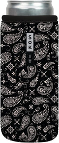Sok It CanSok Sleeve for Beer & Soda Insulated Neoprene Cover (Black Bandana, 12oz Slim Can Sleeve)