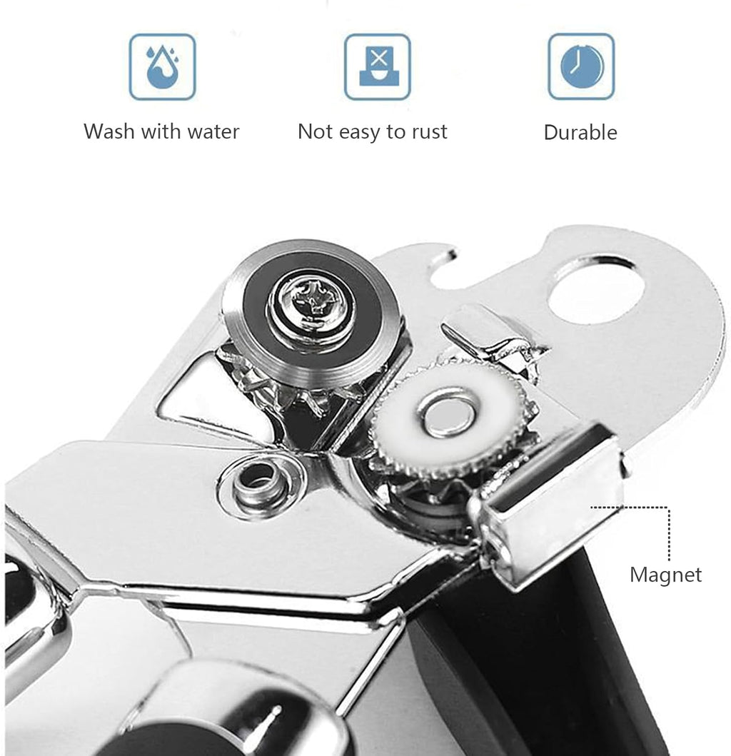 Can Opener Manual Heavy Duty,Can Opener Stainless Steel With Magnet,Have Smooth Edges,Durable Sharp Blade,Effort-Saving Big Knob And Anti Slip Handle,Manual Bottles Opener For Seniors