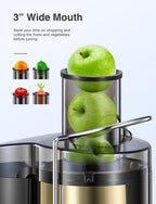QCen Juicer Machine, 500W Centrifugal Juicer Extractor with Wide Mouth 3” Feed Chute for Fruit Vegetable, Easy to Clean, Stainless Steel, BPA-free (Gold)