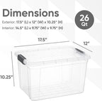 Superio Clear Storage Boxes with Lids, 26.5 Quart Plastic Container Bins for Organizing, Stackable Crates, BPA Free, Non Toxic, Odor Free, Organizers for Home, Office and Dorm, 4 Pack