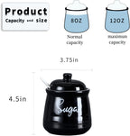 HAOTOP Farmhouse Porcelain Sugar Bowl with Lid and Spoon 12oz,Easy to Clean (Black)