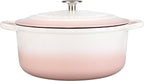 Enameled Cast Iron Dutch Oven Pot With Lid, 7 Quart, for Bread Baking, Cooking, White-Pink