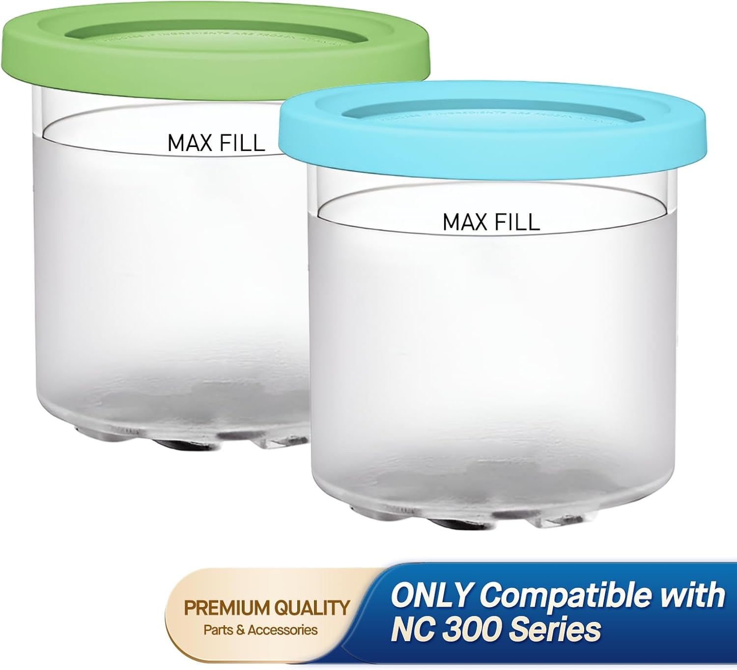 For Ninja Creami NC299AMZ & NC300s Series Ice Cream Makers, BPA-Free & Dishwasher Safe, 16 oz Pints with Lids 2 Pack - (Green/Blue)