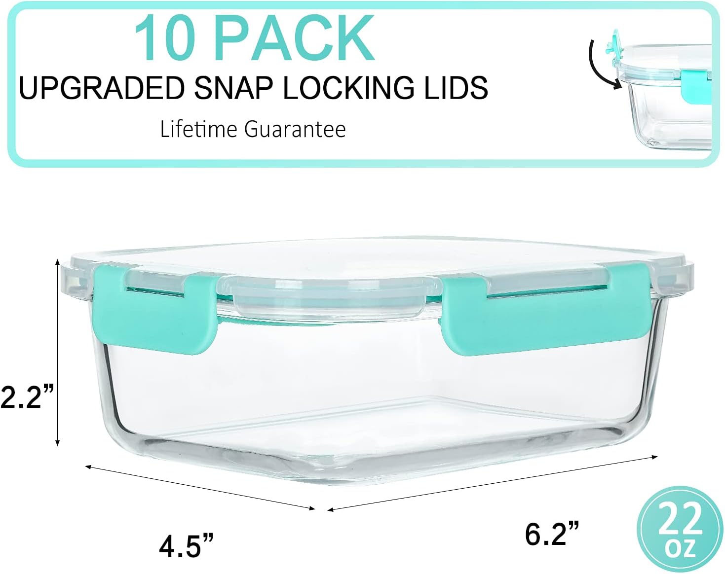 M MCIRCO [10-Pack,22 Oz Glass Meal Prep Containers,Glass Food Storage Containers with lids,Glass Lunch Containers,Microwave, Oven, Freezer and Dishwasher, Green