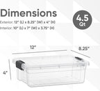 Superio Storage Bins with Lids- 4 Pack, 4.5 Qt Clear Boxes for Organizing, Stackable Plastic Containers- BPA Free, Non-Toxic, Odor Free, Organizer for Home, Office, Dorm
