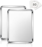 E-far Baking Cookie Sheet Set of 2, 12.4”x9.7” Stainless Steel Baking Sheet Pan for Oven with 50 Parchment Paper, Rectangle Baking Tray for Cooking Roasting, Rust Free & Heavy Duty, Dishwasher Safe