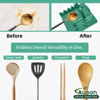 AUOON Spoon Holder for Stove - Silicone Spoon and Lid Rest with Drip Pad Kitchen Utensil Rest for Spoons, Ladles, Spatulas, Tongs & More (Sea Blue, Large)