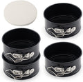 Tellshun 4 Pack Small Springform Cheesecakes Pan Tins Set 4 Inch Mini Baking Mold 4 Pieces Round Leakproof Nonstick Removable Bottom Bakeware for Pie Pizzas and Quiches Includes 50Pcs Parchment Paper