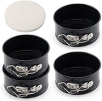 Tellshun 4 Pack Small Springform Cheesecakes Pan Tins Set 4 Inch Mini Baking Mold 4 Pieces Round Leakproof Nonstick Removable Bottom Bakeware for Pie Pizzas and Quiches Includes 50Pcs Parchment Paper