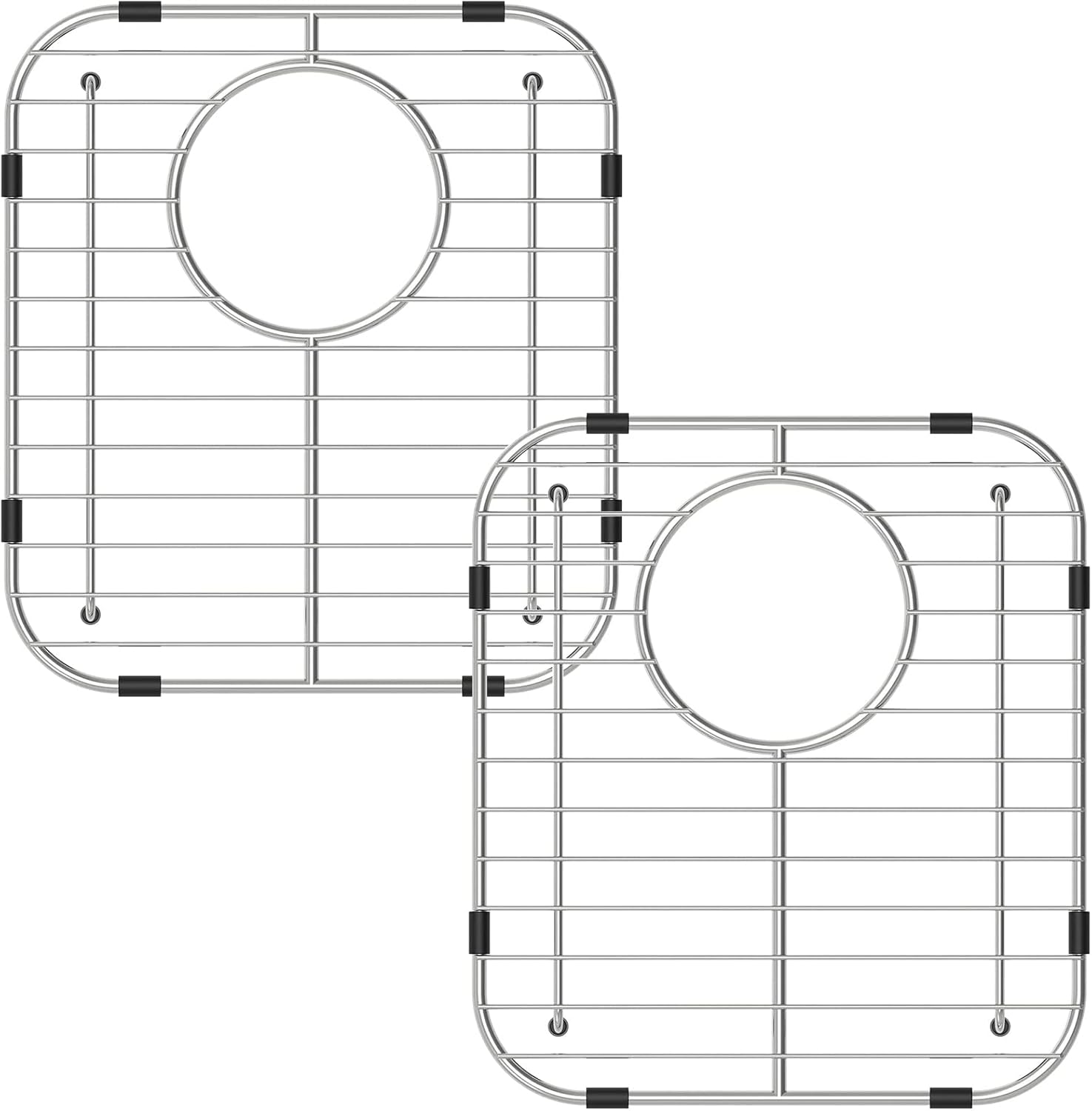 Bottom of Sink Protector Rack, Stainless Steel 13.2"x11.6" Sink Grid Dish Drying Rack Grate with Rear Drain Hole 2 Packs