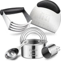 iNeibo Professional Baking Tools Biscuit Cutter Set Dough Blender/Cutter Round Cookies Cutter with Handle + Pastry Scraper+Egg Separator Heavy Duty Baking Dough Tools Pastry Utensils (Baking Tools)