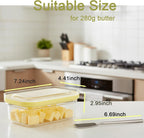 Butter Dish Slicer Cutter with Lid Sealed Butter Container with Stainless Steel Cutting Grid & Fork for Kitchen Countertop or Refrigerator Storage